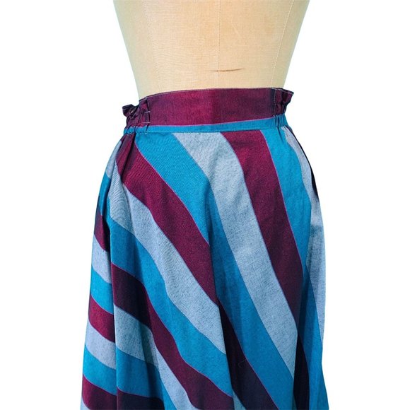 Vintage 1980s Stripe Skirt Blue Gray Burgundy Striped | W 25-30" - Picture 4 of 10